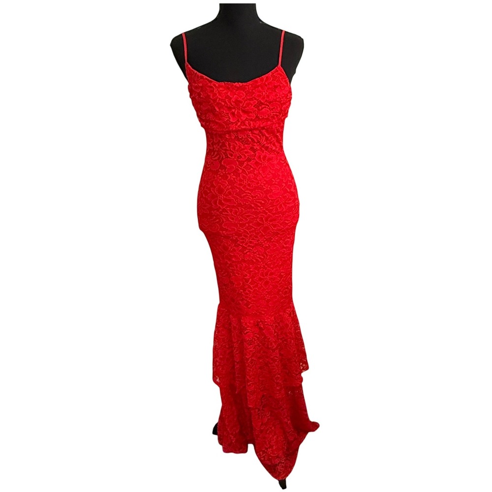 Fashion Nova Womens Whimsigoth Lace Mermaid Maxi Dress S Red Fairy Grunge Vamp